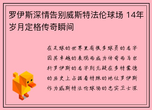 罗伊斯深情告别威斯特法伦球场 14年岁月定格传奇瞬间
